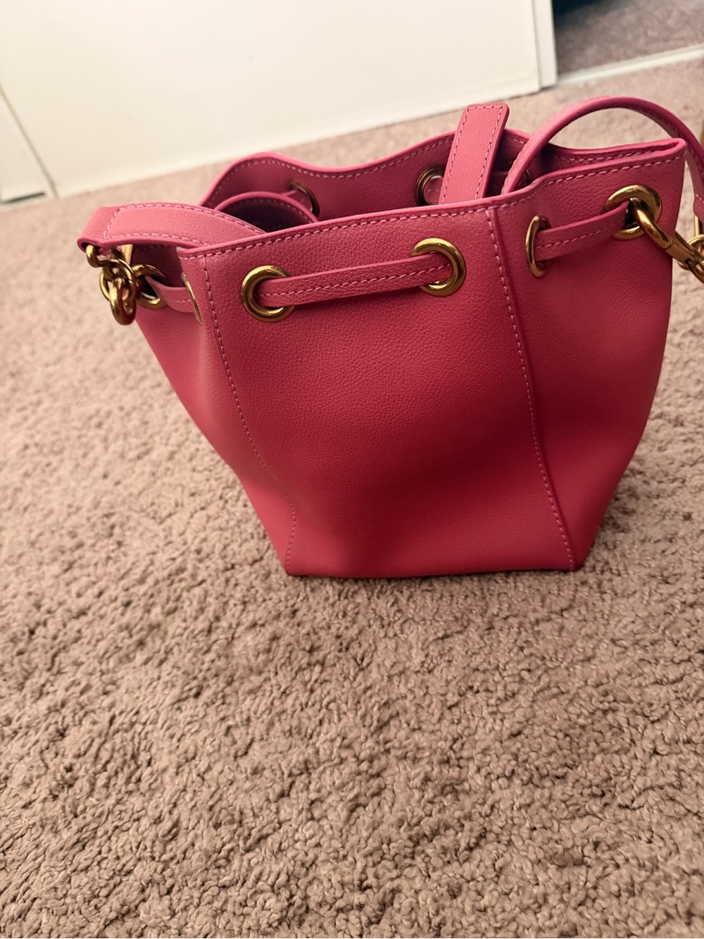 Marc By Marc Jacobs Hot Pink Drawstring Bucket Bag with Gold Hardware